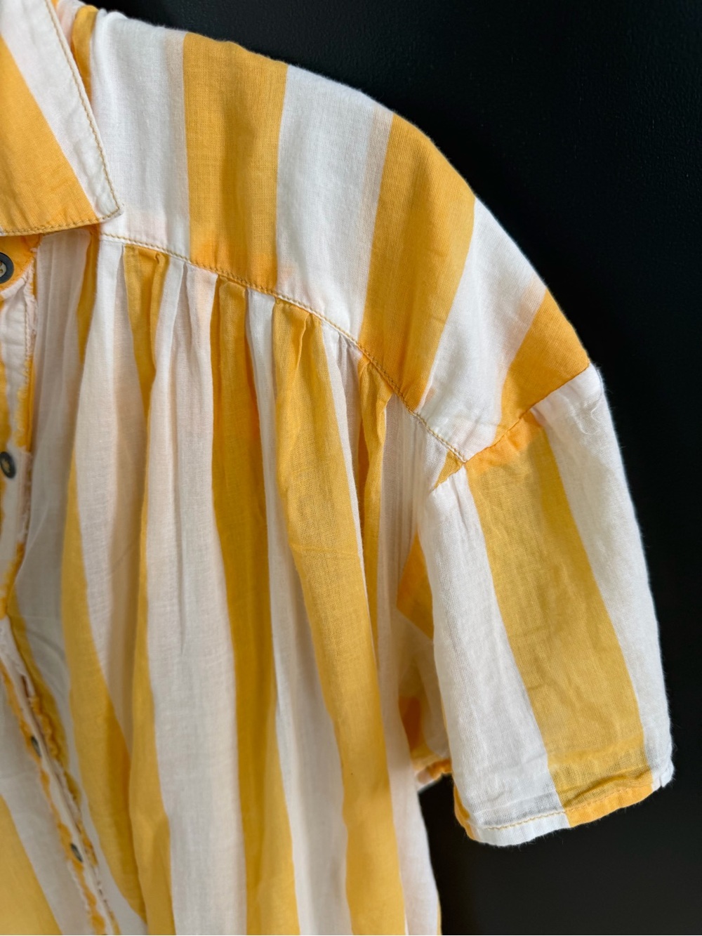 We The Free Float Away Stripe Yellow & White  Button-Down Cotton Shirt | Small - Picture 4 of 9